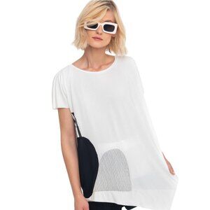 Ozai N Ku Asymmetric Jersey Knit Short Sleeve Off White Black Patch Side Top L